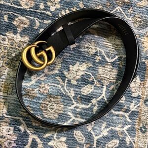 Elegant Women's Black Belt with Gold Buckle